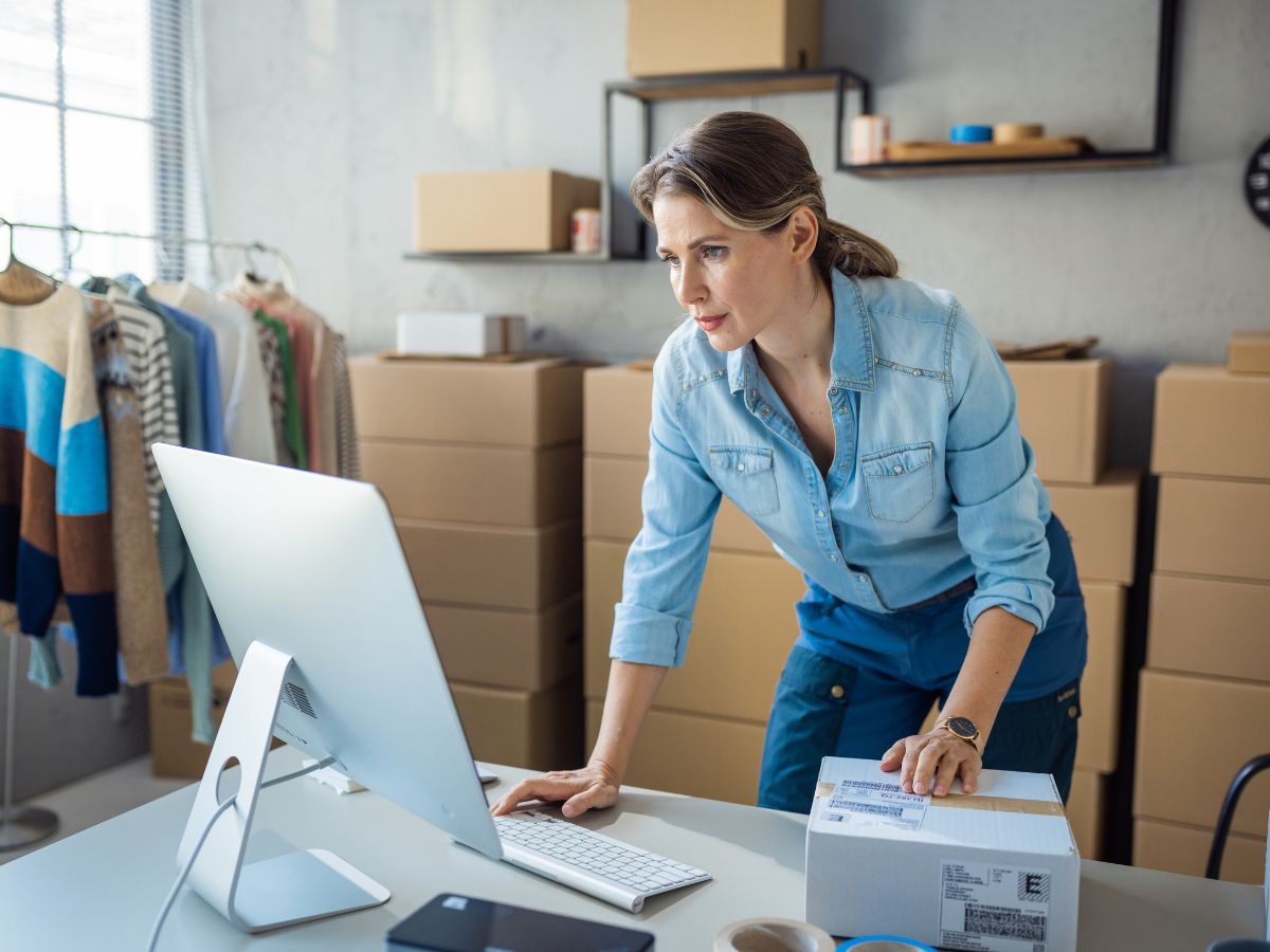 woman at work shipping boxes